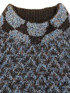 Vintage JJ Cochran Sweater Large Pullover Mock Neck Blue Black Geometric